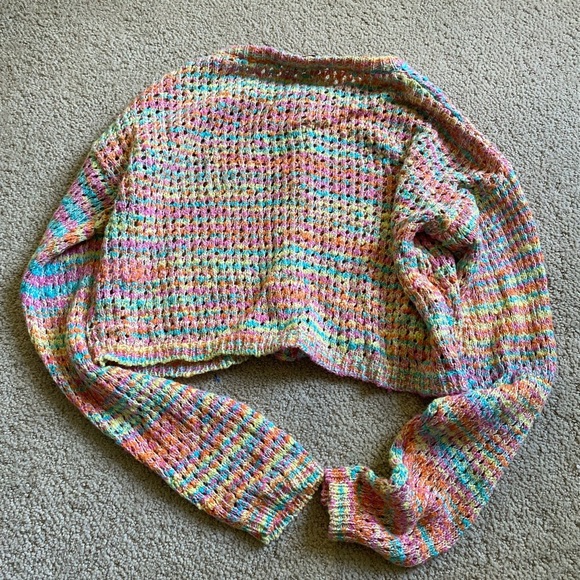 Revolve RARE Something Navy cropped multicolored cardigan rainbow open knit - Picture 5 of 5